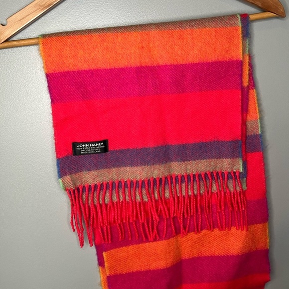John Hanly Irish Wool Multicolor Stripe Fringe Scarf - Picture 4 of 7